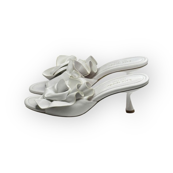 new Kate Spade KSNY ❀ Flourish Flower Accent Heel Mule Sandals ❀ White ❀ 10.5M - Picture 7 of 16